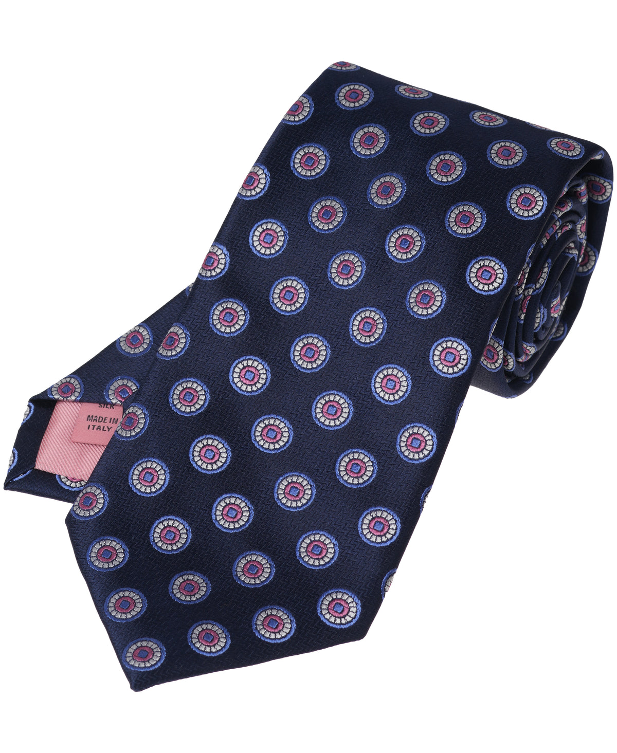Navy Medallion Woven Silk Tie