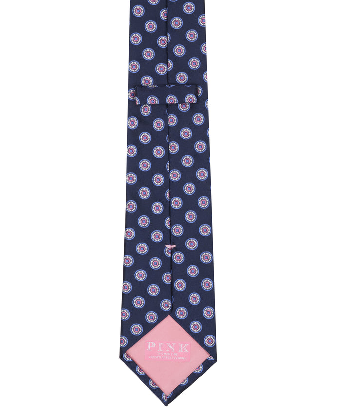 Navy Medallion Woven Silk Tie
