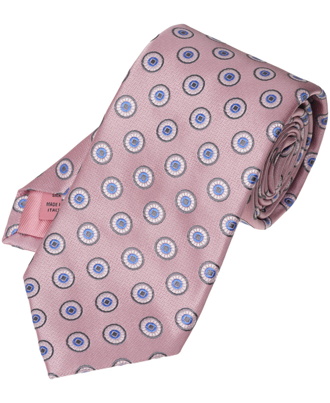 Pink Medallion Woven Silk Tie