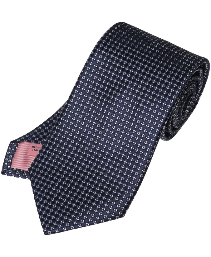 Navy Textured Dot Woven Silk Tie