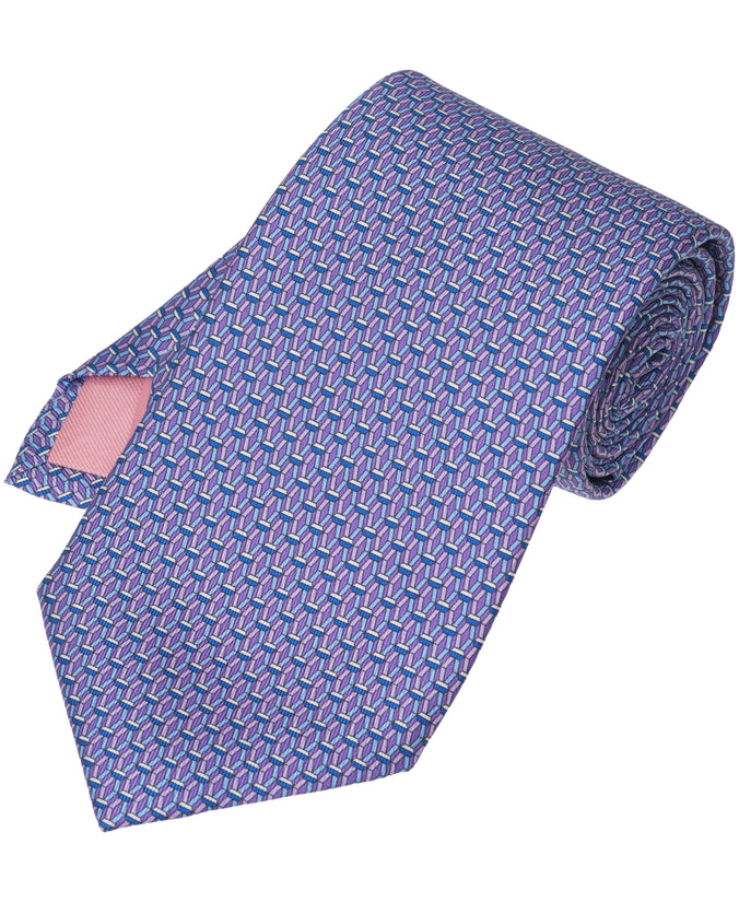 Purple Geometric Print Silk Tie