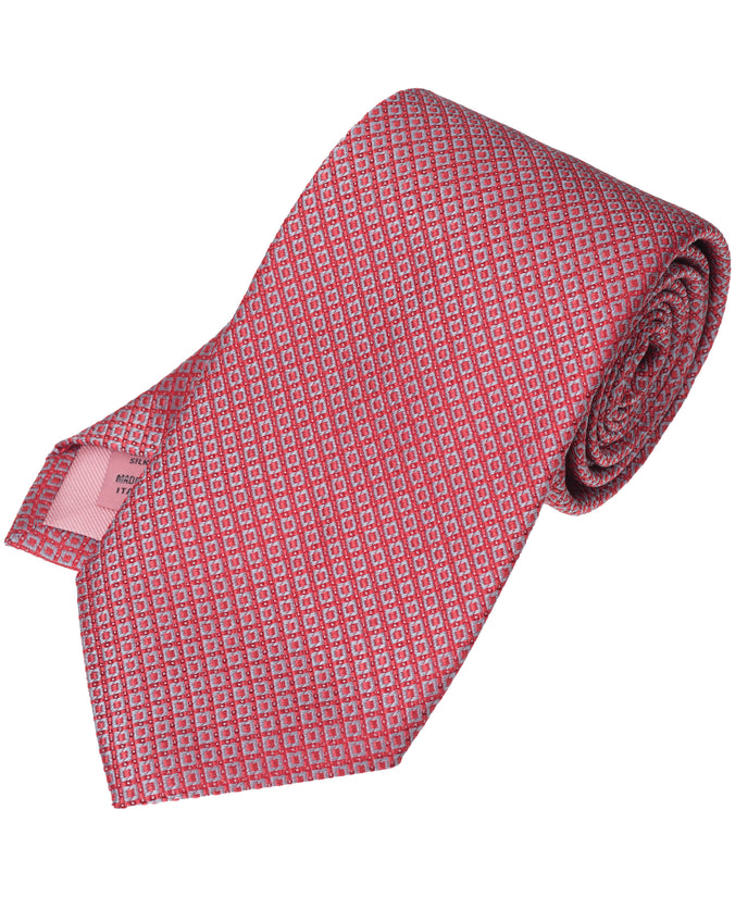 Coral Geometric Woven Silk Tie