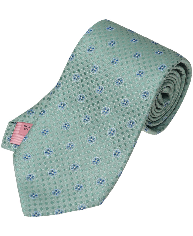 Mint Medallion Print Woven Silk Tie