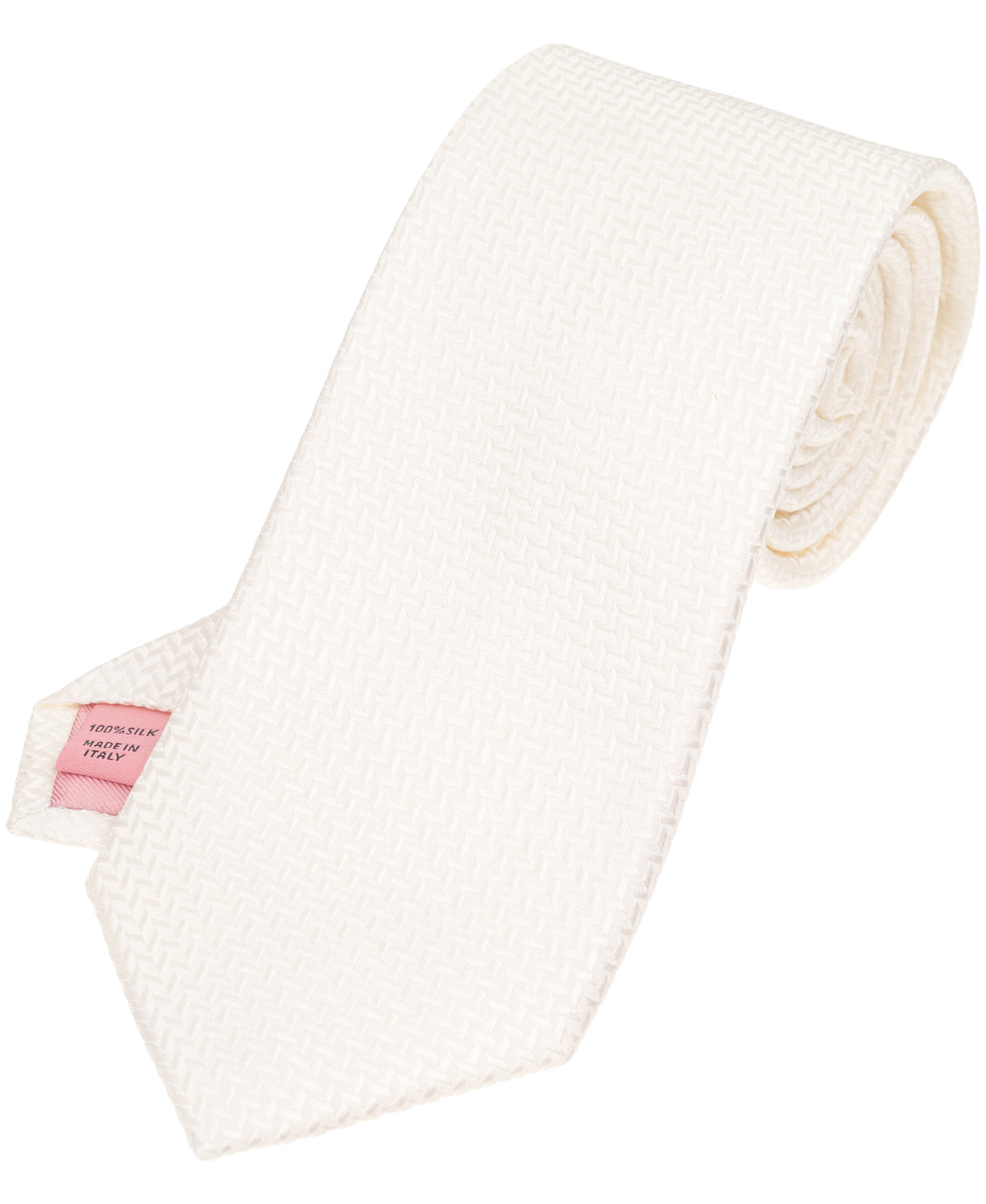 White Herringbone Woven Silk Tie