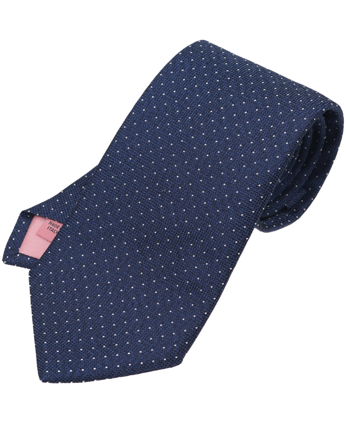 Navy Polka Dot Woven Silk Tie
