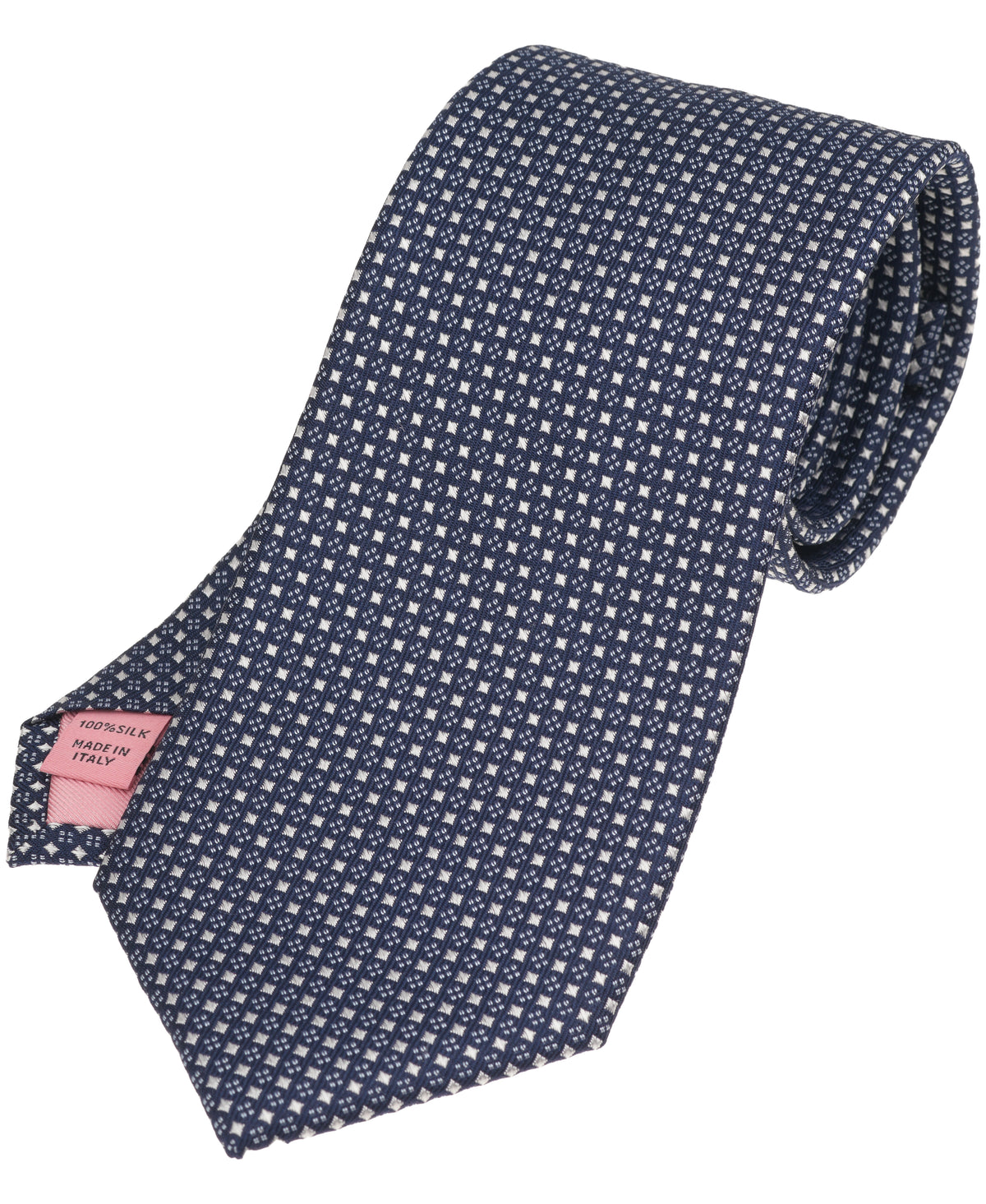 Navy Mini Checkerboard Woven Silk Tie