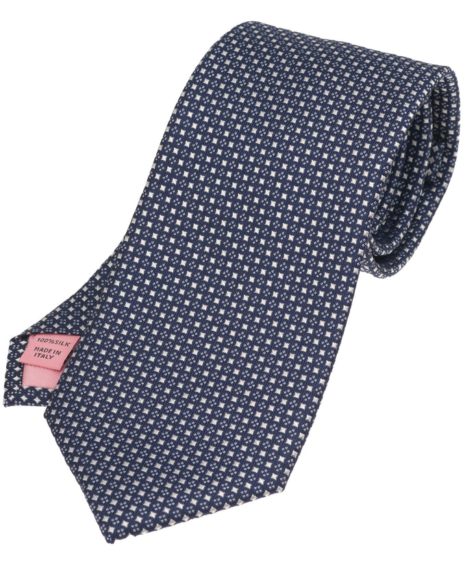 Navy Mini Checkerboard Woven Silk Tie
