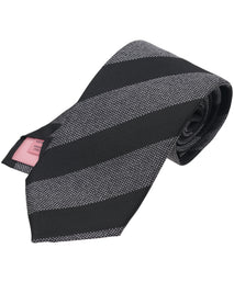Black And Grey Striped Woven Silk Tie