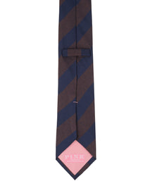 Chocolate And Navy Striped Woven Silk Tie