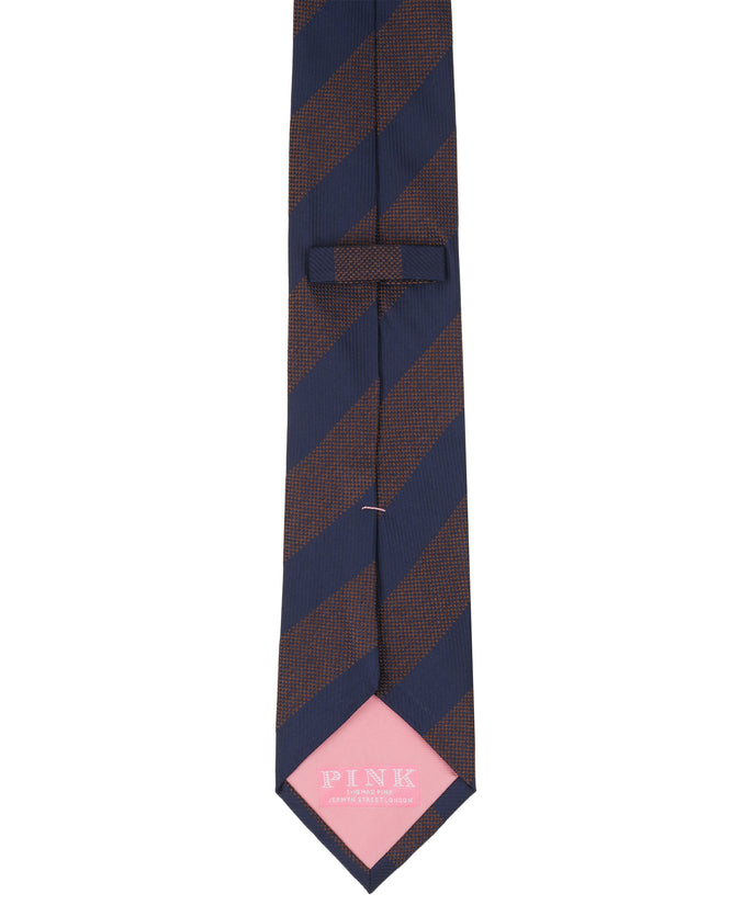Chocolate And Navy Striped Woven Silk Tie