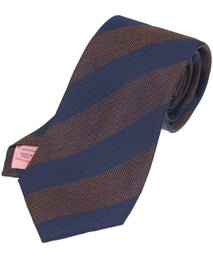 Chocolate And Navy Striped Woven Silk Tie