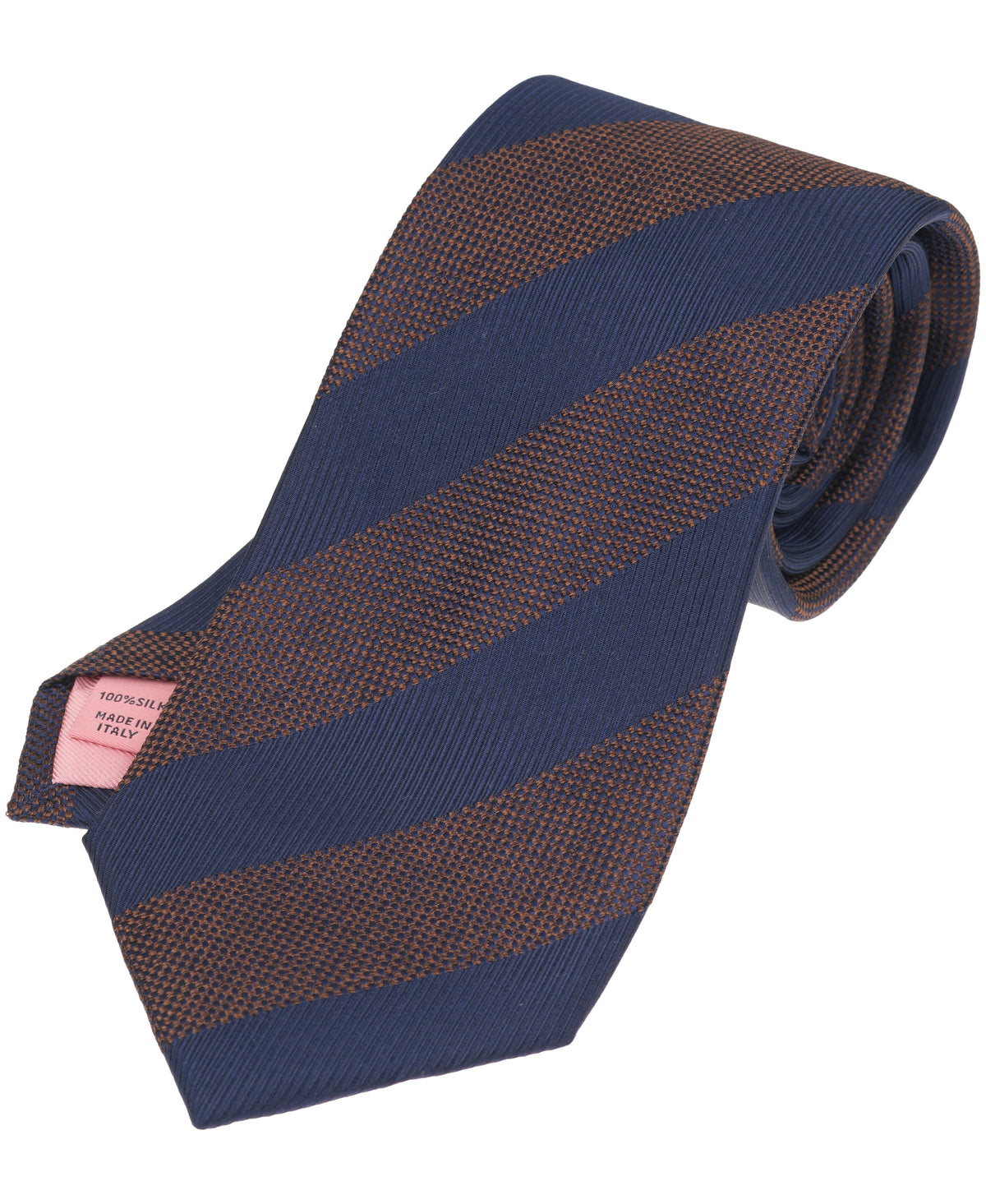 Chocolate And Navy Striped Woven Silk Tie