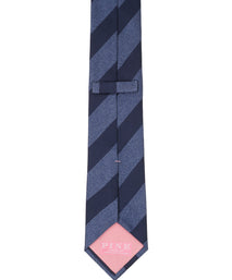 Navy And Indigo Striped Woven Silk Tie