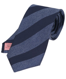 Navy And Indigo Striped Woven Silk Tie