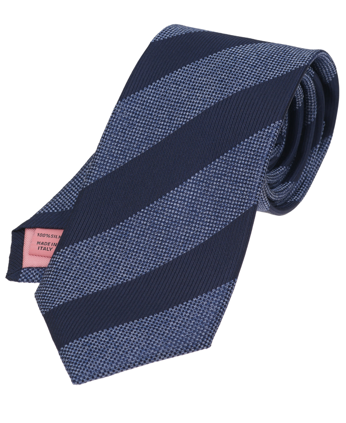 Navy And Indigo Striped Woven Silk Tie