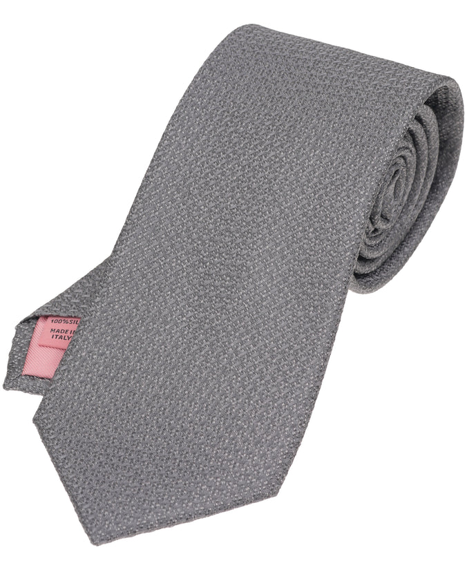 Grey Solid Textured Woven Silk Tie