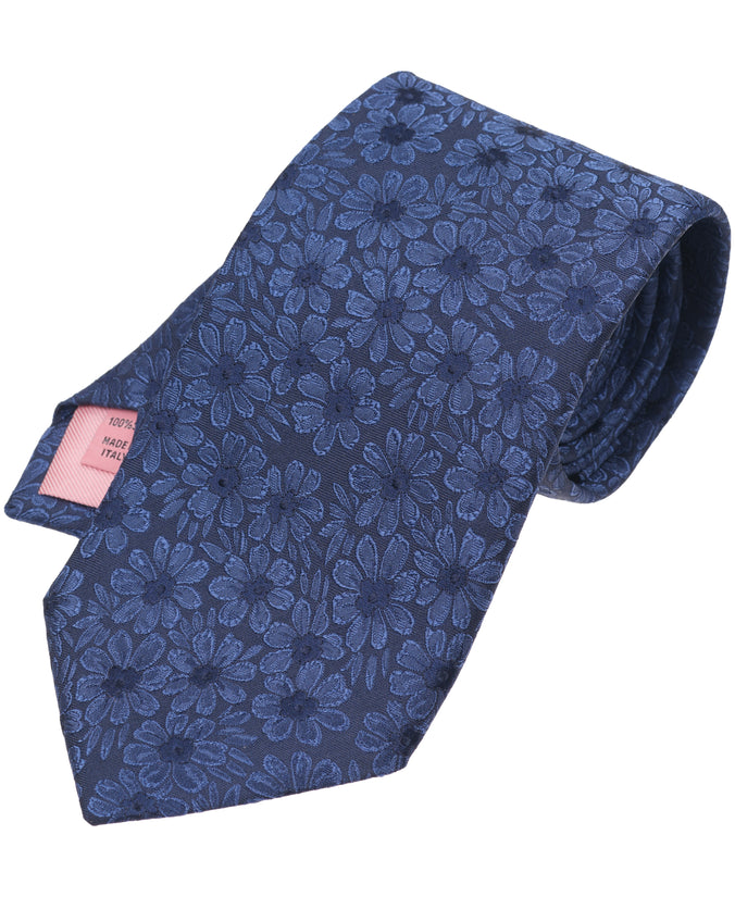 Navy Tonal Floral Woven Silk Tie