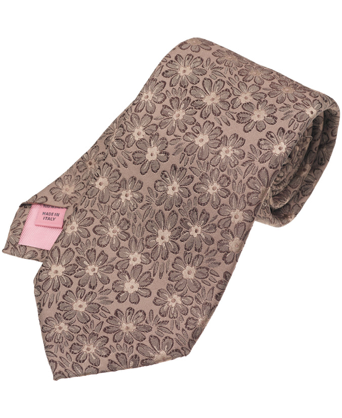 Taupe Tonal Floral Woven Silk Tie