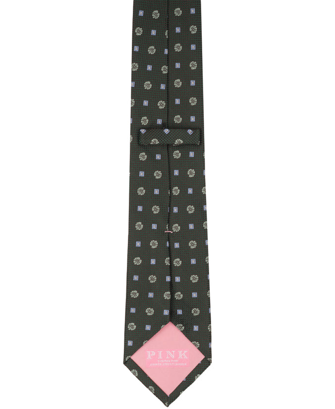 Olive Green Floral Woven Silk Tie