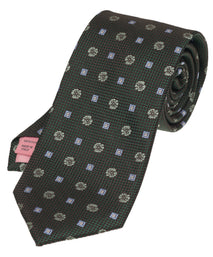 Olive Green Floral Woven Silk Tie