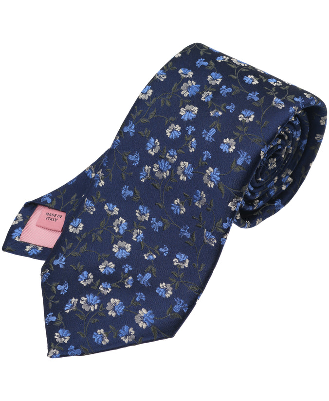 Navy Floral Woven Silk Tie
