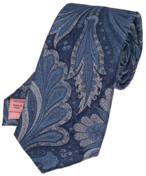 Navy Paisley Woven Silk Tie