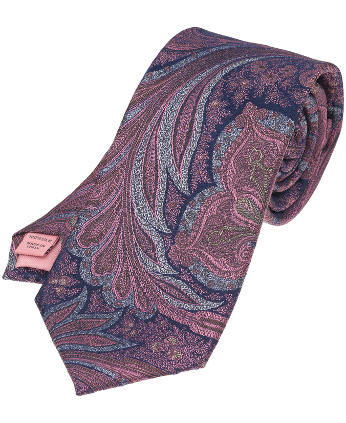 Pink Paisley Woven Silk Tie