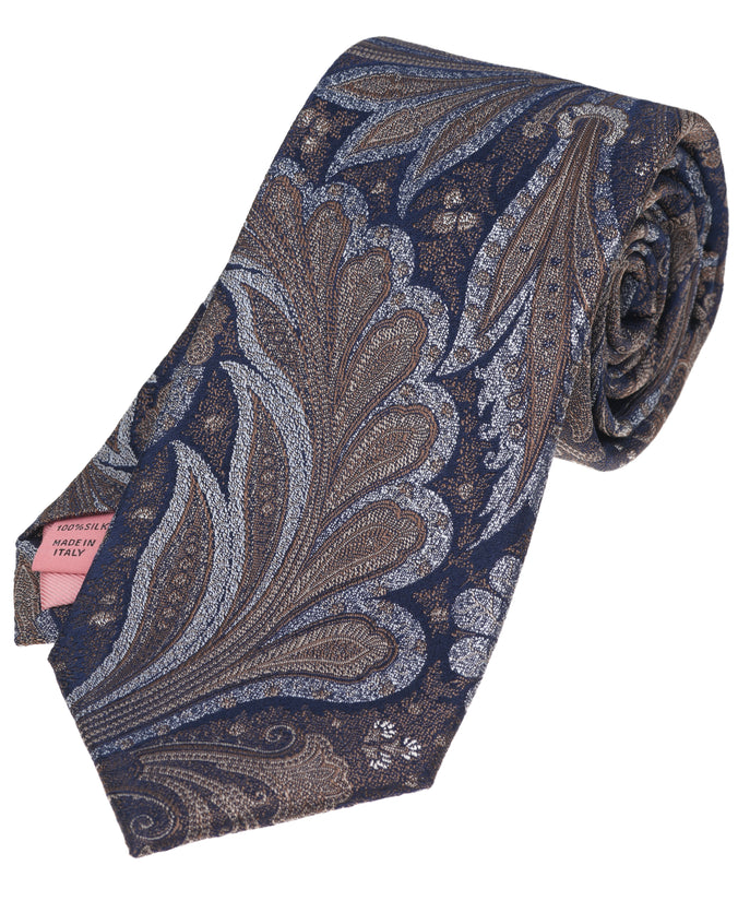Taupe Paisley Woven Silk Tie