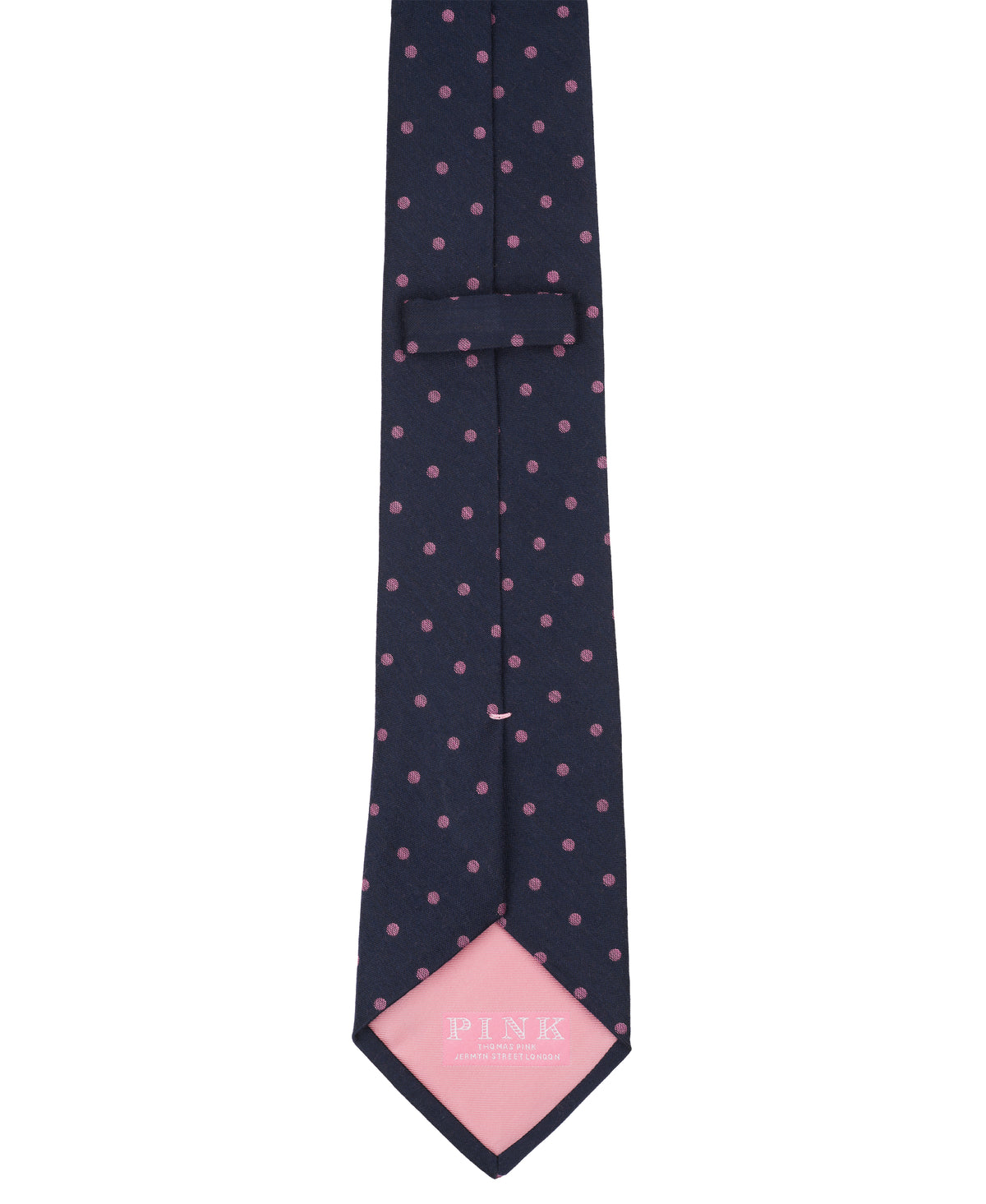 Navy Blue Woven Silk Tie With Pink Polka Dots