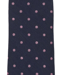 Navy Blue Woven Silk Tie With Pink Polka Dots