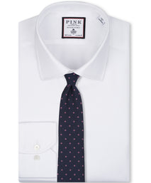Navy Blue Woven Silk Tie With Pink Polka Dots