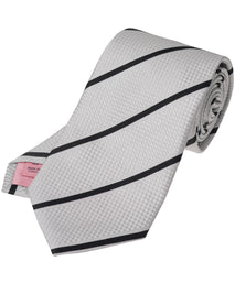 Grey Striped Woven Silk Tie