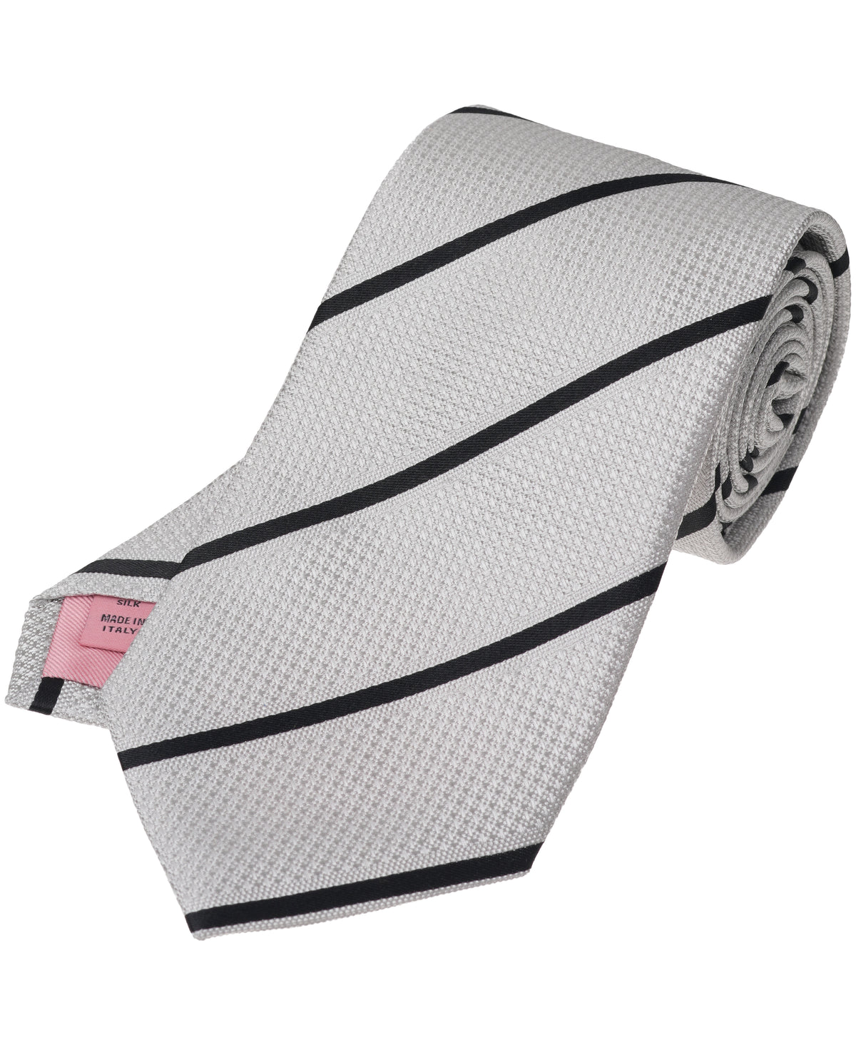 Grey Striped Woven Silk Tie