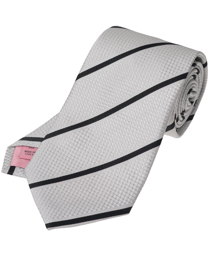 Grey Striped Woven Silk Tie
