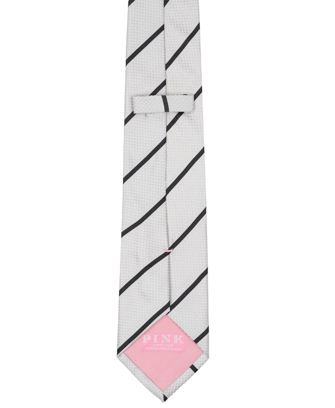 Grey Striped Woven Silk Tie