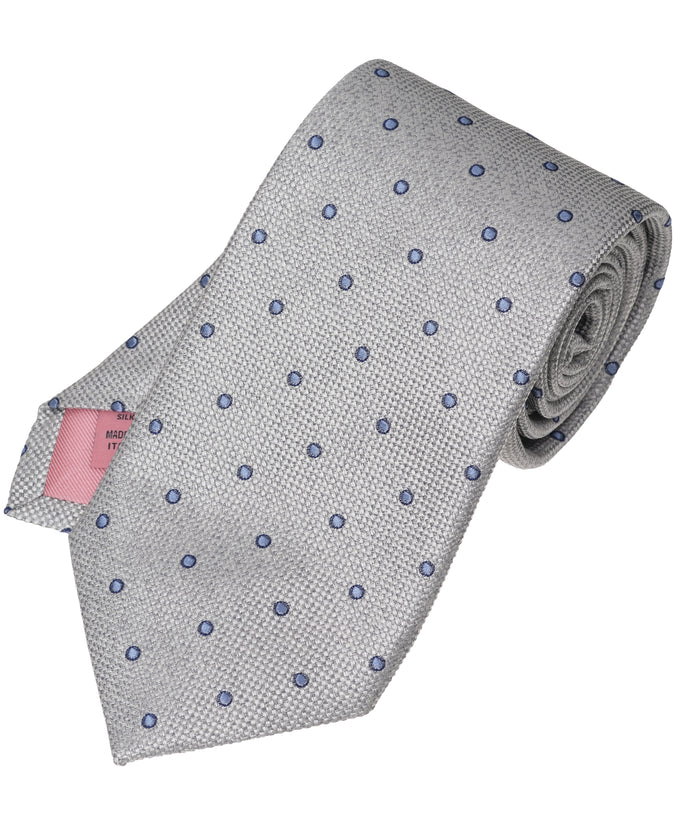 Grey Dot Woven Silk Tie