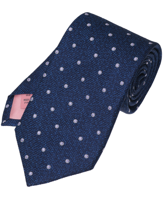 Navy Dot Woven Silk Tie