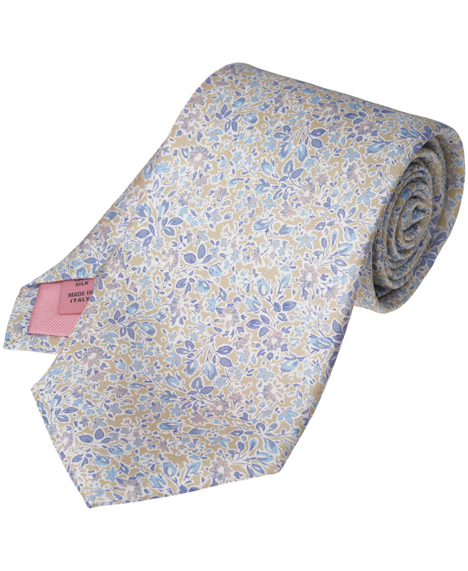 Ecru Floral Woven Silk Tie