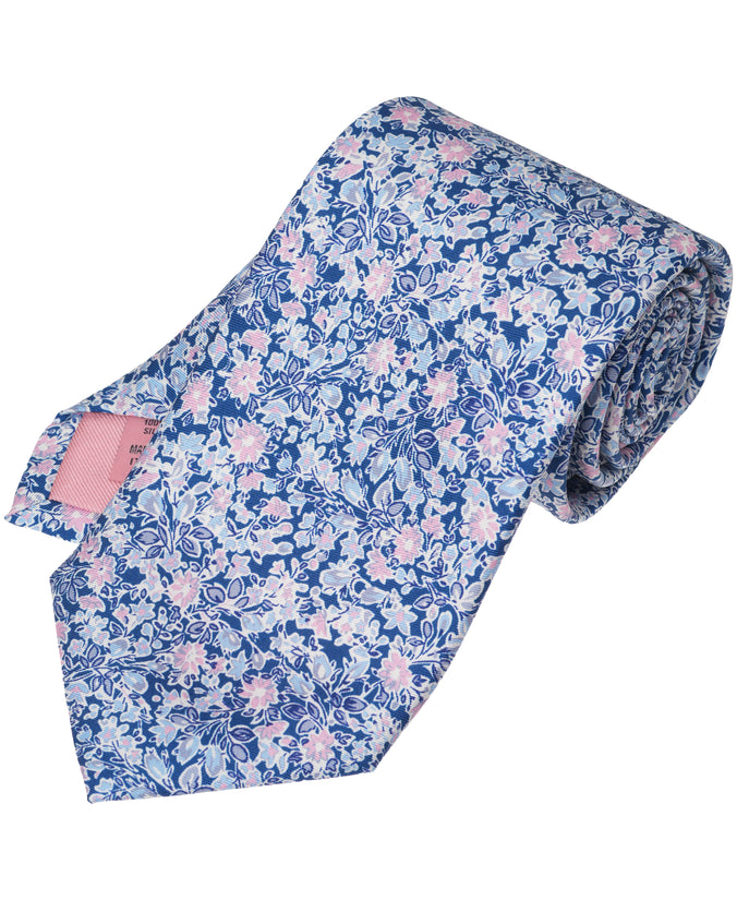 Navy Floral Woven Silk Tie