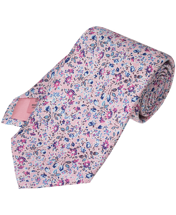 Pink Floral Woven Silk Tie