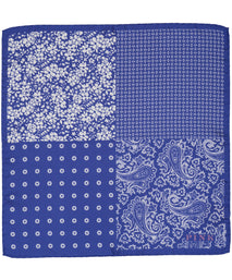 Blue Mixed Print Woven Slik Pocket Square