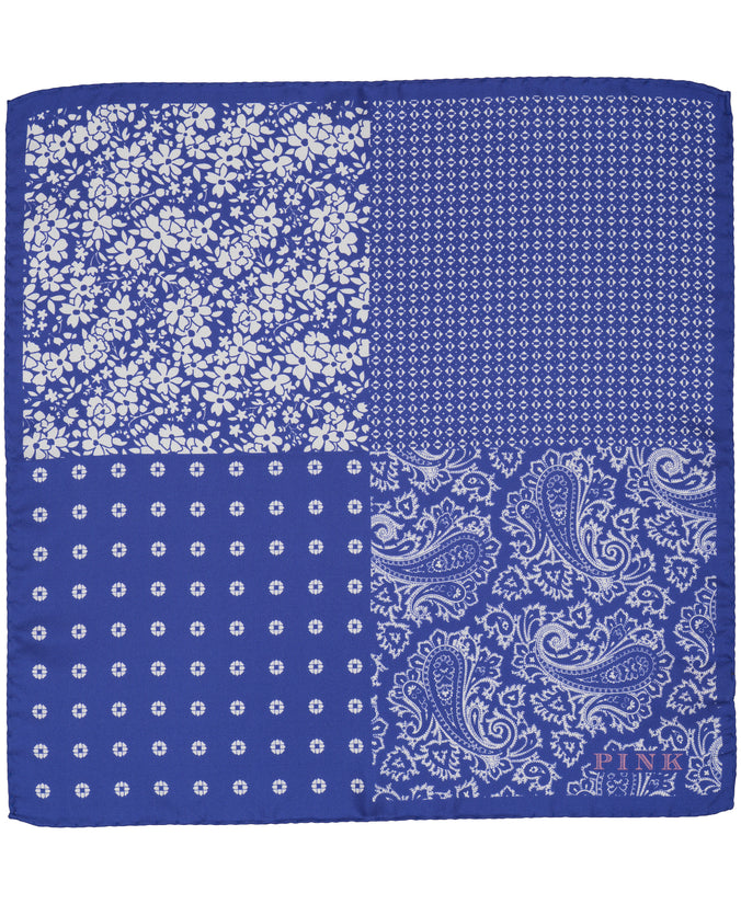 Blue Mixed Print Woven Slik Pocket Square