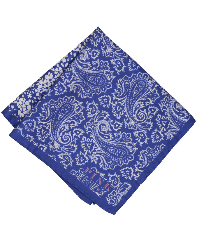 Blue Mixed Print Woven Slik Pocket Square