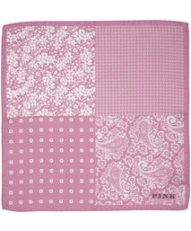 Pink Mixed Print Woven Silk Pocket Square