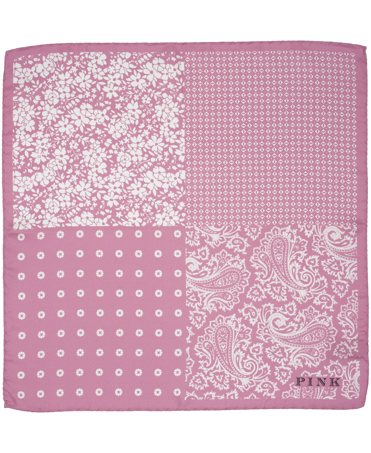 Pink Mixed Print Woven Silk Pocket Square