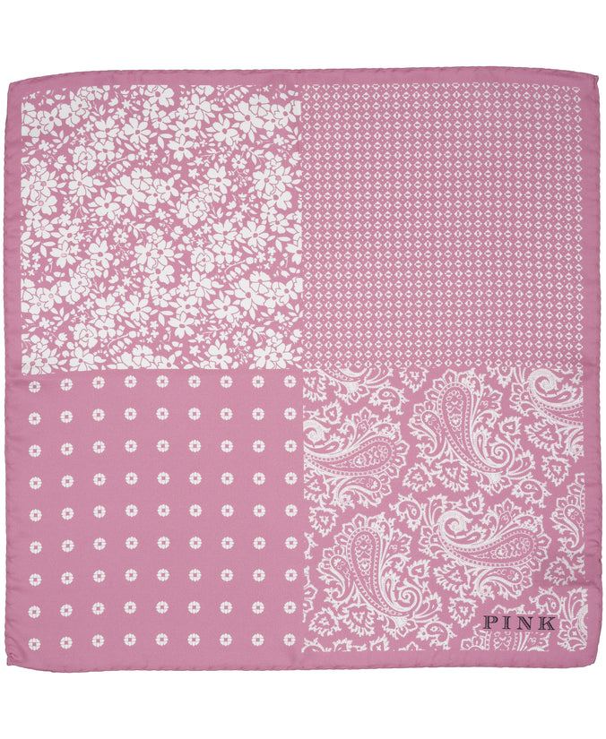 Pink Mixed Print Woven Silk Pocket Square