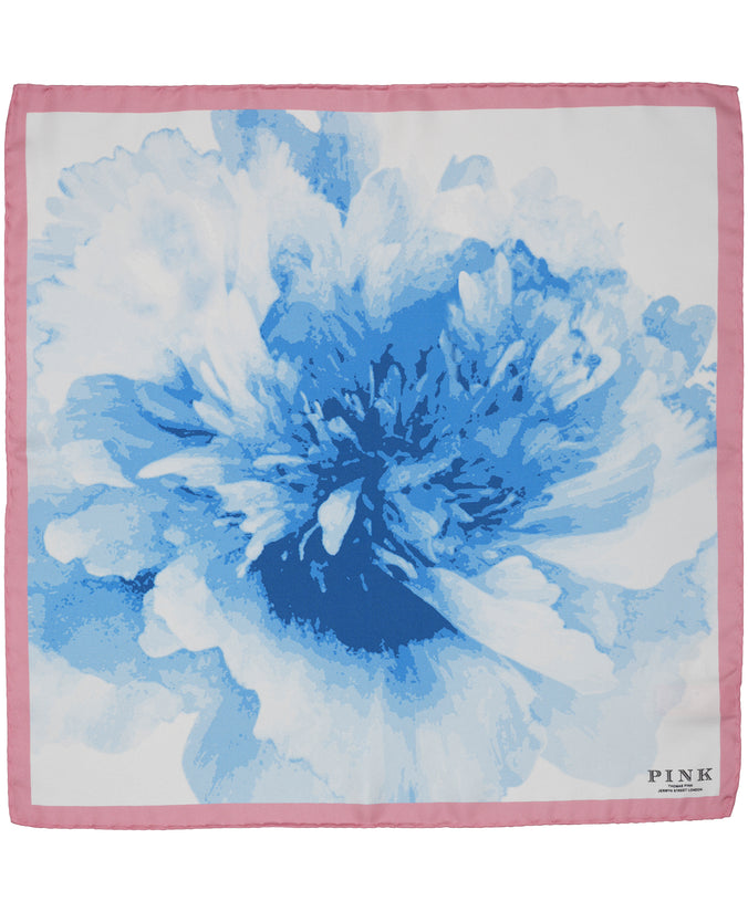 Blue Large Flower Woven Silk Pocket Square