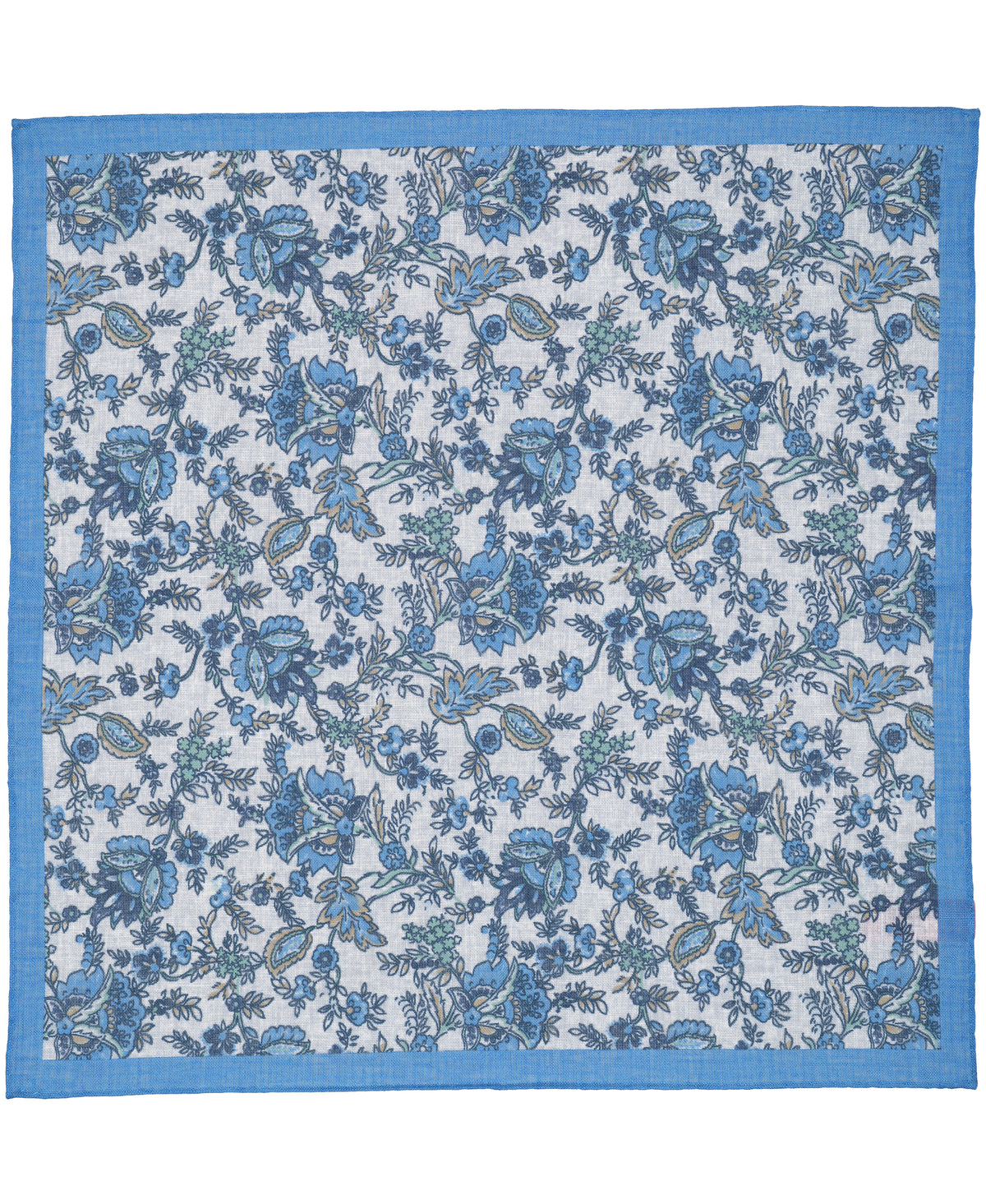 Blue Floral Woven Linen Pocket Square