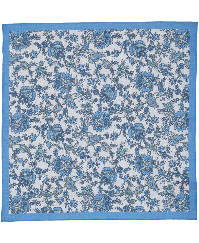 Blue Floral Woven Linen Pocket Square