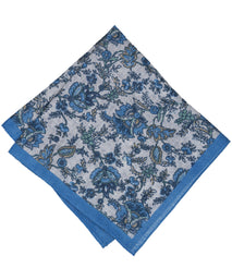 Blue Floral Woven Linen Pocket Square